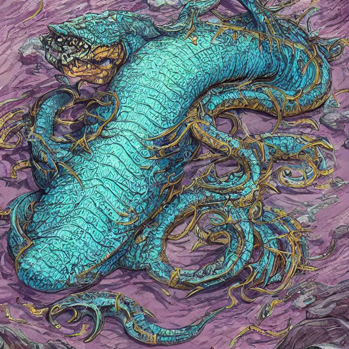 Image similar to underwater sea leviathan full body, d & d style, trending on artstation, intricate, highly detailed, vivid painting, colorful