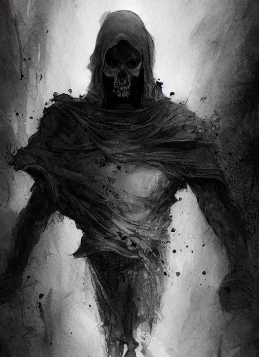 Image similar to portrait, The Grim Reaper, watercolor, dramatic lighting, cinematic, establishing shot, extremely high detail, foto realistic, cinematic lighting, pen and ink, intricate line drawings, by Yoshitaka Amano, Ruan Jia, Kentaro Miura, Artgerm, post processed, concept art, artstation, matte painting, style by eddie mendoza, raphael lacoste, alex ross