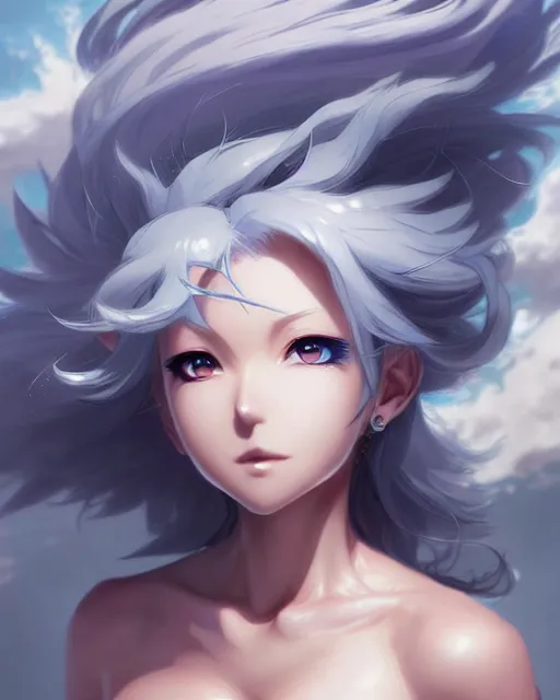 Image similar to character concept art of an anime stormy cloud goddess | | cute - fine - face, pretty face, realistic shaded perfect face, fine details by stanley artgerm lau, wlop, rossdraws, james jean, andrei riabovitchev, marc simonetti, and sakimichan, tranding on artstation