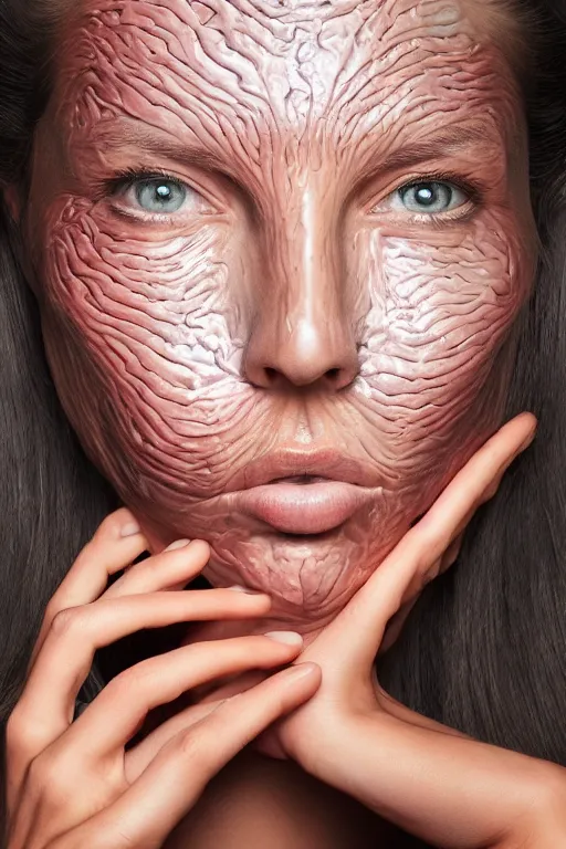 Image similar to portrait of a beautiful woman with reaction diffusion skin. high detail