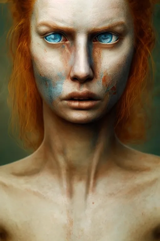 Prompt: outer body projection of beautiful woman, blue eyes, angry look, messy ginger hair, 4 k, cinematic lighting, hdr, highly detailed, ultra fine detail, photoreal, sharp focus, art by zdislav beksinski, rendered in octane, raytraced