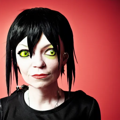 Prompt: Award winning portrait photography of Noodle from gorillaz as a human