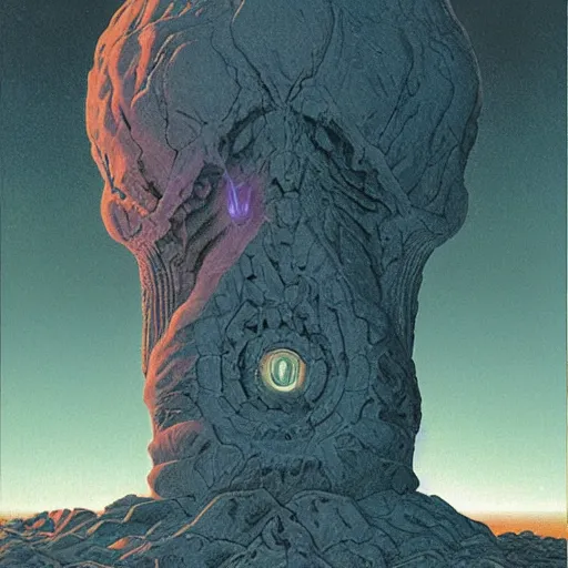 Image similar to ancient technology artifact with glowing parts in the dark, by wayne barlowe and santiago calatrava