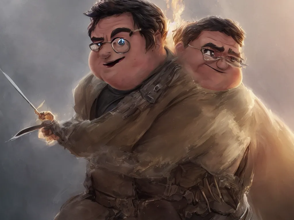 Image similar to Seth MacFarlane dressed as Peter Griffin, extremely detailed eyes, fantastic detai epic fantasy journey, lotr, sandstorm, tom cruise, game of thrones, dragons full face, mouth, trending on artstation, pixiv, cgsociety, hyperdetail