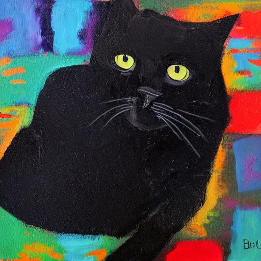 Image similar to abstract expressionism oil painting of a black cat