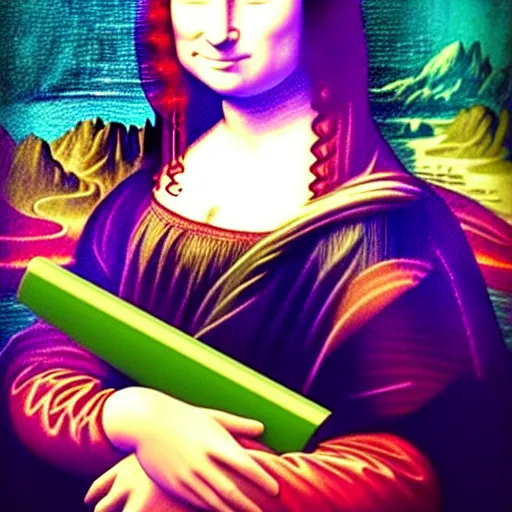 Image similar to mona lisa drawn by a child with crayons