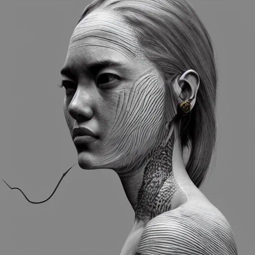 Prompt: fish shaped woman, fish scales, highly detailed, kim jung gi, irakli nadar, rim light, cinematic lighting, illustration, art, octane render, very coherent, cinematic, hyper realism, high detail, octane render