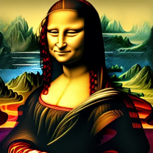 Image similar to mona lisa as a na'vi from the movie avatar
