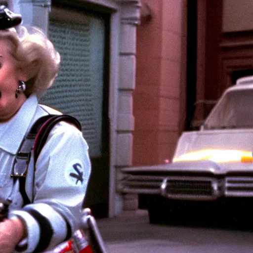 Image similar to stunning awe inspiring betty white as a ghostbuster in the movie ghostbusters, movie still 8 k hdr atmospheric lighting