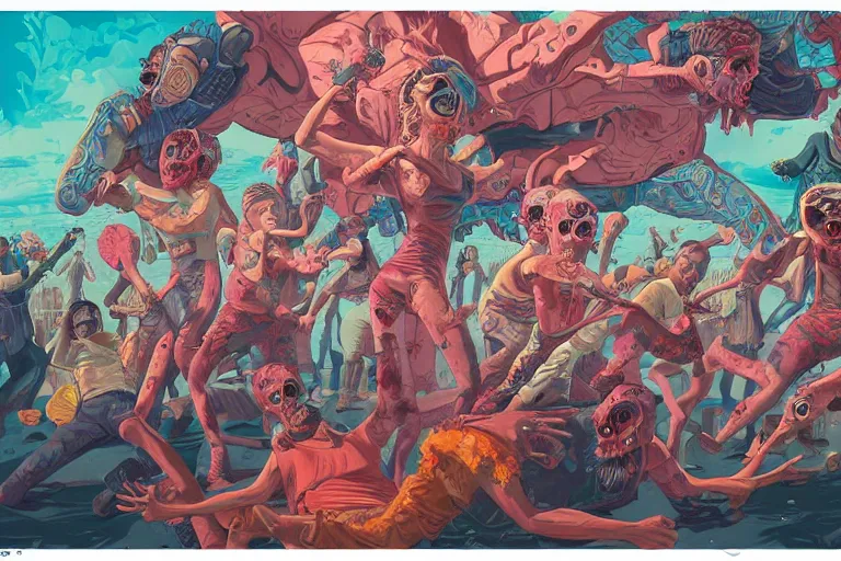 Image similar to zombies having a fight, tristan eaton, victo ngai, artgerm, rhads, ross draws