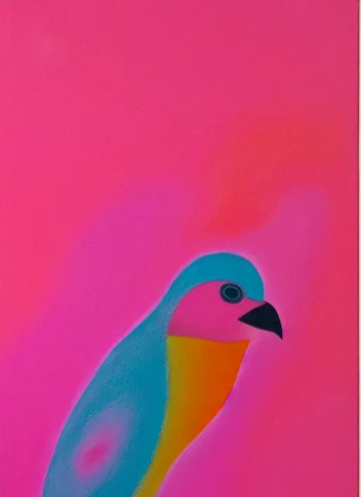 Image similar to a close up of a bird on a pink background, an airbrush painting by ronnie landfield, dribble, lyrical abstraction, airbrush art, ultrafine detail, matte background