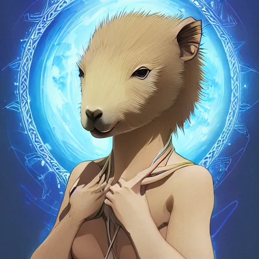 Image similar to capybara as an anime waifu, anime, weeb, die cut sticker , intricate, elegant, highly detailed, digital painting, artstation, concept art, smooth, sharp focus, illustration, art by artgerm and greg rutkowski and alphonse mucha and francisco goya