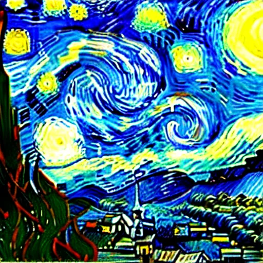 Image similar to starry night by vincent van gogh