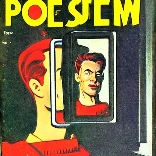 Prompt: the case of the reflected man, illustration for popular detective, march 1 9 5 2