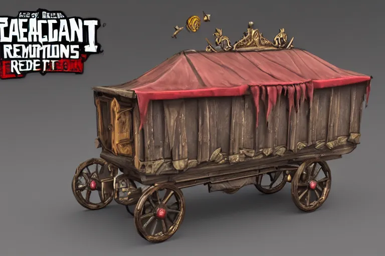 Prompt: 3d sculpt of a gothic circus wagon, artstaton, League of Legends, red dead redemption2, overwatch, digital illustration