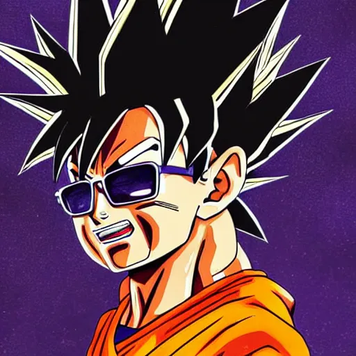 Image similar to portrait of goku from dragon ball wearing shades with michael jackson incredibly detailed, color, smooth, concept art, illustration,