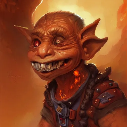 Prompt: a detailed portrait of a goblin pyromancer, by justin gerard and jesper ejsing, digital art, realistic painting, dnd, character design, trending on artstation