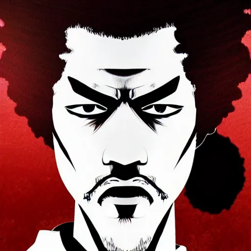 Image similar to creative illustration photo realistic intense lighting afro samurai portrait