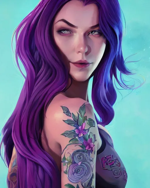 girls with purple hair and tattoos