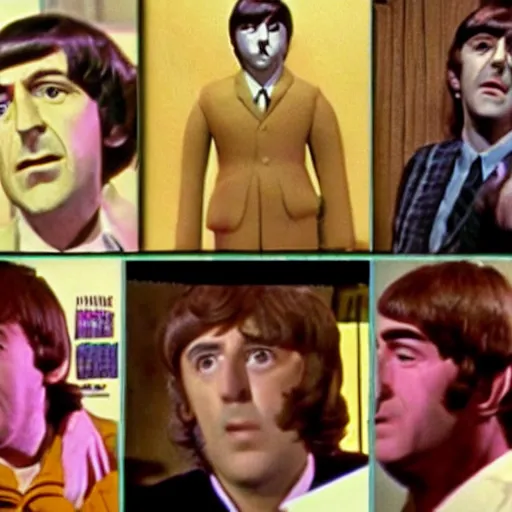 Prompt: stills from puppets movie by gerry anderson about the beatles, that band, vintage film, 1 9 6 0 s