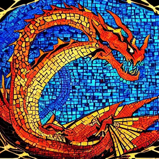 Image similar to “fire breathing dragon, mosaic”