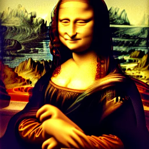 Prompt: mona lisa snorting a line of white powder