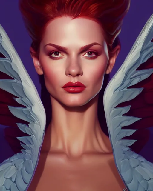 Image similar to three qurter view of a powerful pretty woman with wings, digital painting, artstation, concept art, smooth, sharp focus, illustration, disney, symmetry face, fine details. art by alex ross, brittney lee