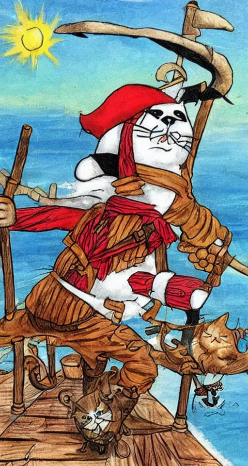 Image similar to a cat dressed as a pirate art by Albert Uderzo