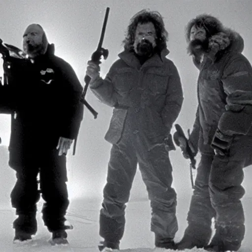 Image similar to Nobody... nobody trusts anybody now, and we're all very tired, still from John Carpenter’s The Thing (1982)