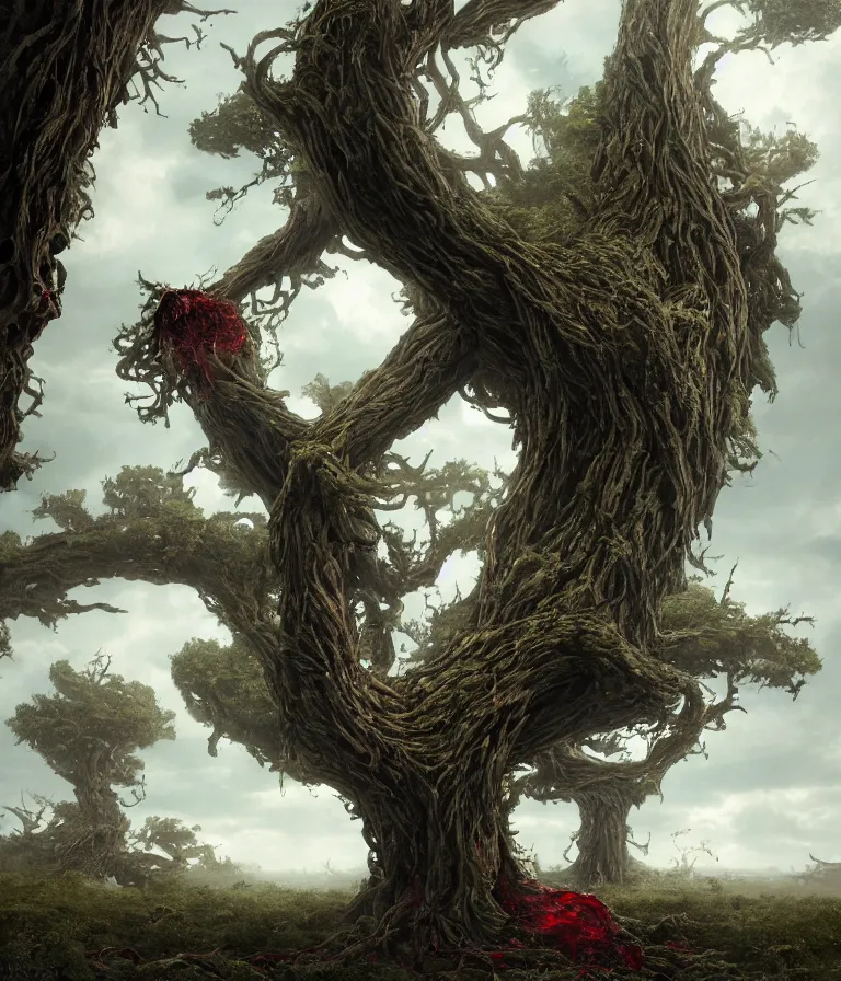 Prompt: a beautiful hyperrealistic detailed 3 d render of a colossal, flying vampiric tree absorbing blood from the swamplands, by anton otto fischer, atey ghailan, by benscoter, unreal engine, octane render, epic, 3 d, intricate, ultra wide, artstation, volumetric lighting, hdr, polished, micro details, ray tracing, 8 k