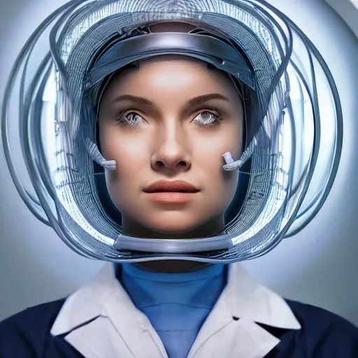 Image similar to ultra realistic and intricate detailed portrait photograph of a futuristic surgeon, standing inside futuristic operating room, full length, doctor, medicine, healthcare, technology, innovation, bright modern style, depth of field, ambient lighting, award winning, magazine cover,