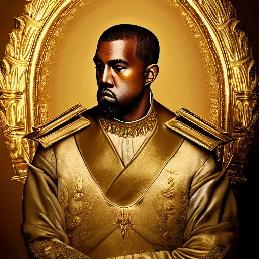 Image similar to Portrait of Kanye West as emperor napoleon, amazing splashscreen artwork, splash art, head slightly tilted, natural light, elegant, intricate, fantasy, atmospheric lighting, cinematic, photo realistic