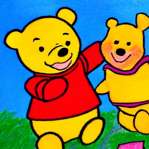 Image similar to child's crayon drawing of pooh bear and piglet