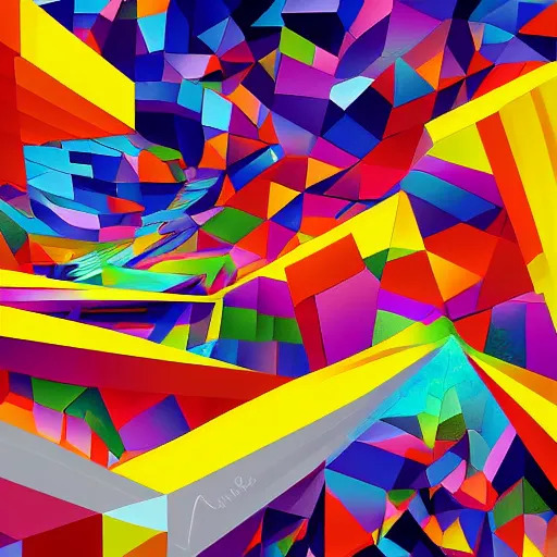 Image similar to a beautiful landscape in a Cubo-Futurism style, digital art