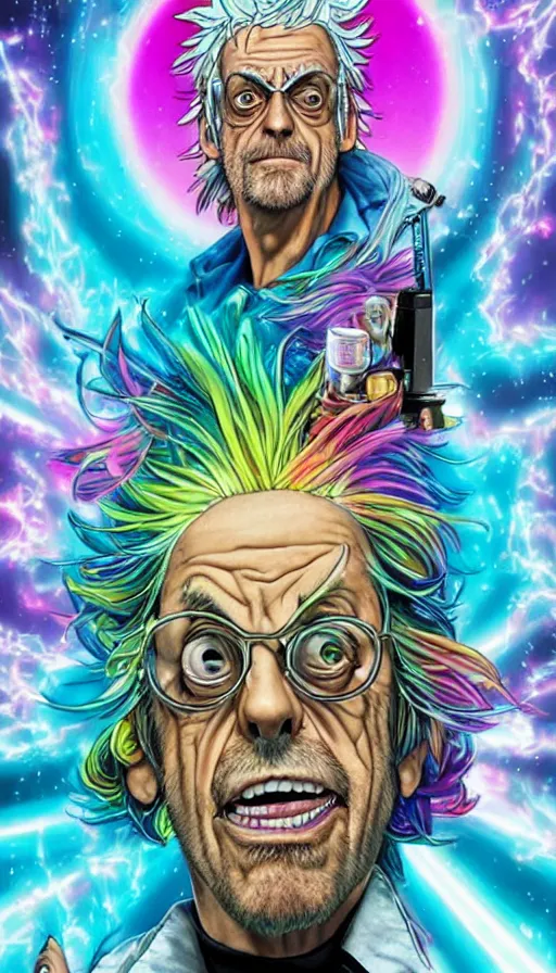 Image similar to Christopher Lloyd as Rick Sanchez by Noriyoshi Ohrai and Lisa Frank