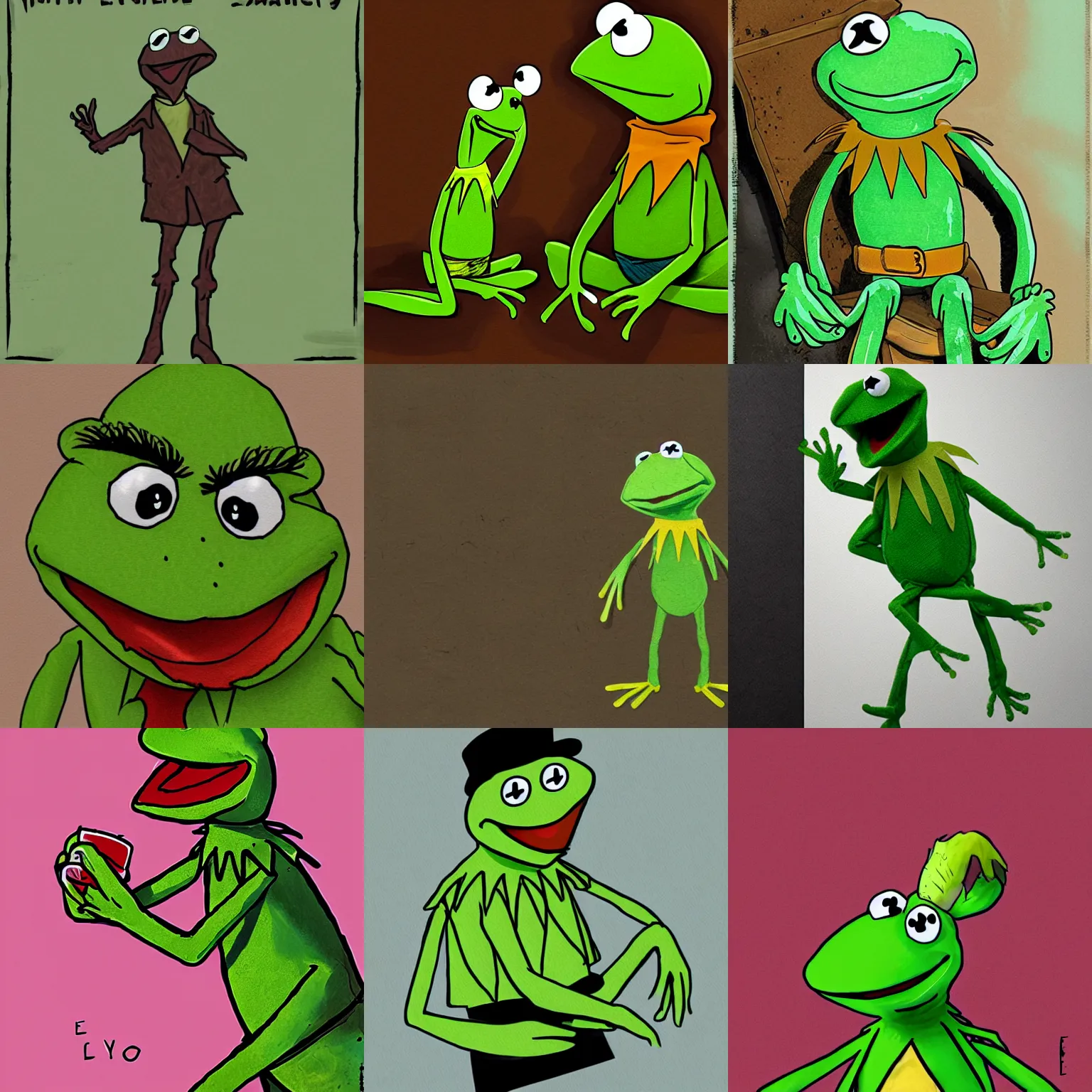 Prompt: kermit the frog illustrated in the style of disco elysium ( 2 0 1 9 ), portrait