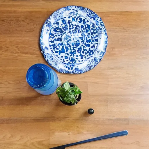 Prompt: blauwe kubus op een tafel