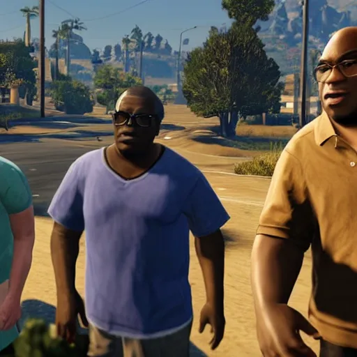 Prompt: gta 5 loading screen with larry david and gabourey sidibe