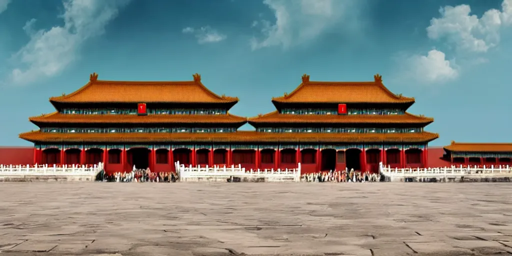 Image similar to a very high resolution image from a new movie, forbidden city, front view, photorealistic, photography, directed by wes anderson