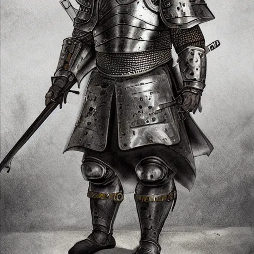 Prompt: conzept art, 45 years old men, strict, militaristic, medieval heavy armor, no helmet, spear, high detail, digital art, medieval fantasy, realistic