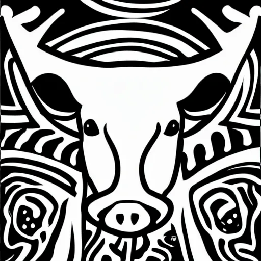 Image similar to antichrist, cow, pig, sheep, chicken, white on black vector ink drawing