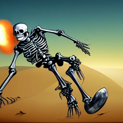 Image similar to a detailed portrait of a skeleton riding a missile, art illustration, incredibly highly detailed and realistic, 8 k, sharp focus