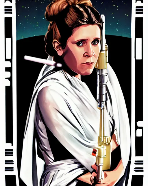 Image similar to carrie fisher in return of the jedi, 1984, digital art, cdx