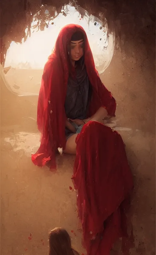 Prompt: The most beautiful arabian girl in the world crying blood ,digital art,ultra realistic,ultra detailed, ultra wide Lens, art by greg rutkowski