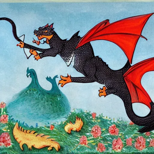 Prompt: cat chasing a dragon