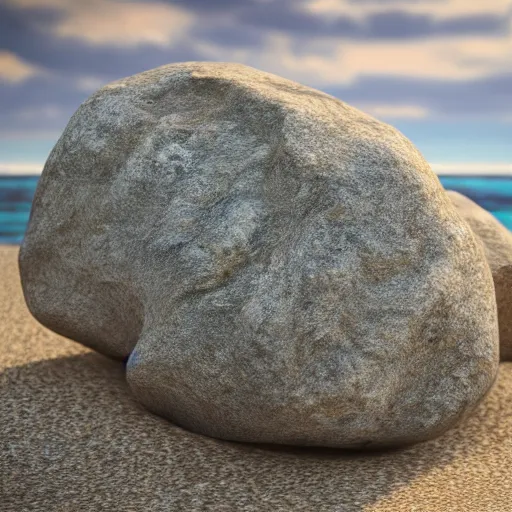 Image similar to a beautiful rock on the beach, octane render nvidia raytracing