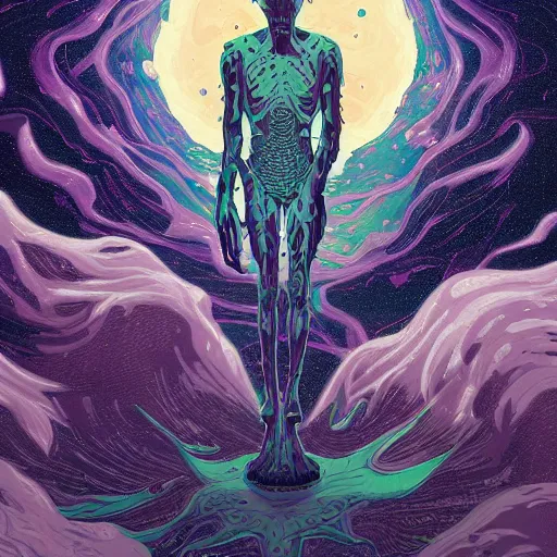 Image similar to digital painting of an elder god in space by Tomer Hanuka, hyperdetailed, cosmic horror, vivid colors, trending on Artstation