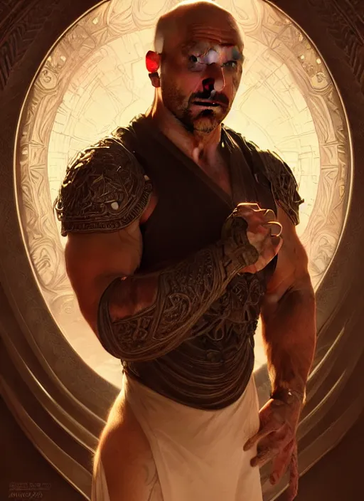 Image similar to portrait of joe rogan, d & d, fantasy, intricate, elegant, highly detailed, digital painting, artstation, concept art, smooth, sharp focus, illustration, art by artgerm and greg rutkowski and alphonse mucha