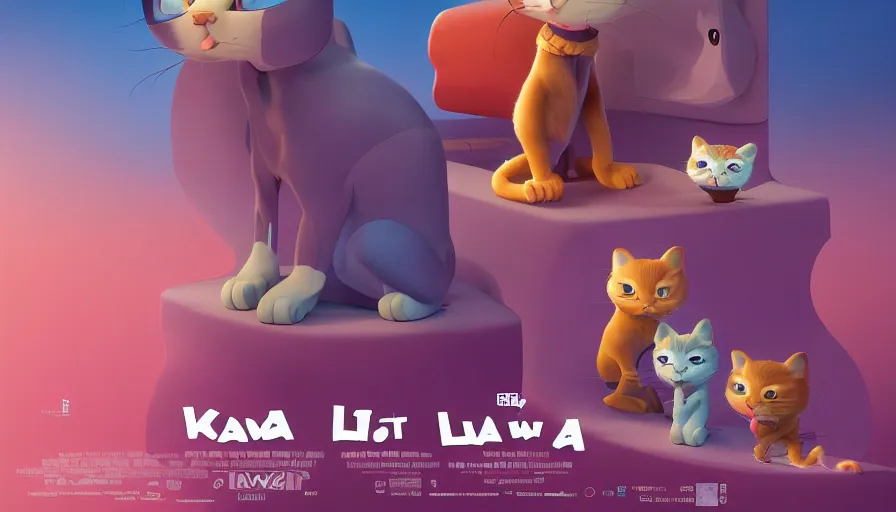Prompt: promotional poster for a cartoon movie about a little cat called kawa, hyperdetailed, artstation, cgsociety, 8 k