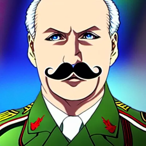 Image similar to Alexander Lukashenko in the style of an anime woman with a mustache